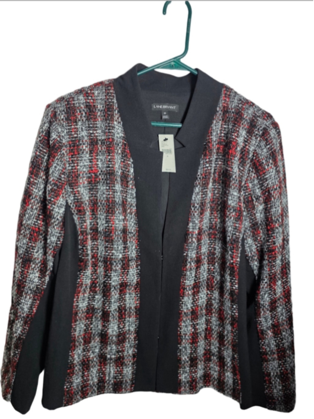 Women's Lane Bryant Blazer Size 20 Black Red Tweed Jacket plaid fall cozy plus